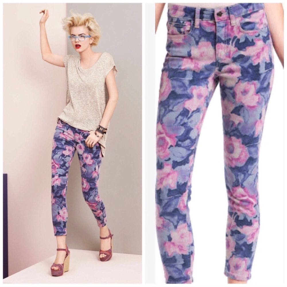Joe’s Jeans purple pink floral rose skinny jeans
